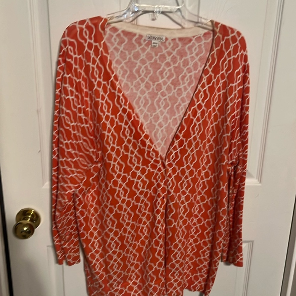 Orange and white women’s cardigan
